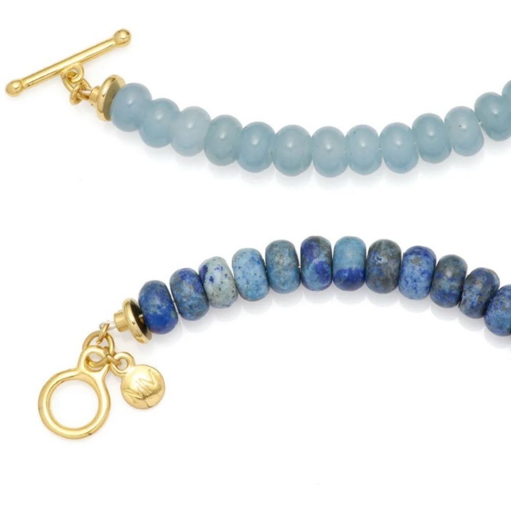 El Sol Y Yo Gold Pendant Necklace with Natural Stone Blue Beads by Mayamar - Picture 3 of 3